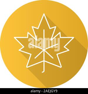 Maple leaf flat linear long shadow icon. Vector outline symbol Stock Vector