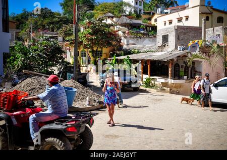 Street scene in Sayulita, Nayarit, Mexico. Sayulita is a popular destination for surfers, tourists, and expatriates. Stock Photo