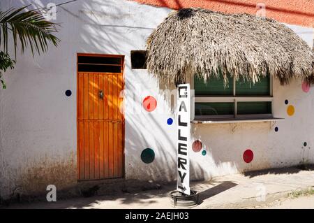 Street scene in Sayulita, Nayarit, Mexico. Sayulita is a popular destination for surfers, tourists, and expatriates. Stock Photo