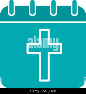 Easter Day glyph color icon. Calendar page with Christian crucifix. Silhouette symbol on black background. Negative space. Vector illustration Stock Vector