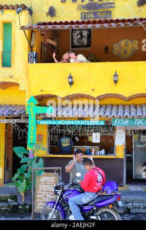 Street scene in Sayulita, Nayarit, Mexico. Sayulita is a popular destination for surfers, tourists, and expatriates. Stock Photo