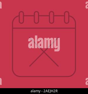 Calendar page with cross color linear icon. Delete and cancel sign inside notebook. Thin line outline symbols on color background. Vector illustration Stock Vector