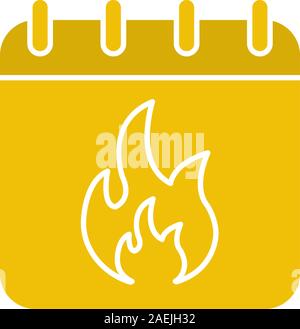 Deadline date glyph color icon. Calendar page with burning fire. Silhouette symbol on black background. Negative space. Vector illustration Stock Vector