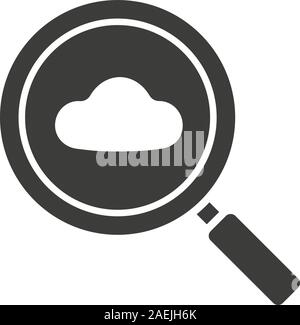 Cloud storage search glyph icon. Silhouette symbol. Magnifying glass with cloud. Negative space. Vector isolated illustration Stock Vector
