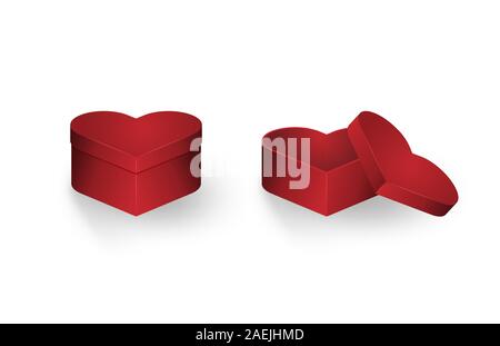 Closed and opened heart shape gift box isolated on white background. Vector illustration. Stock Vector