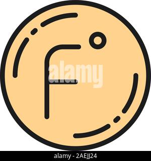 Fahrenheit temperature flat color line icon. Isolated on white background Stock Vector
