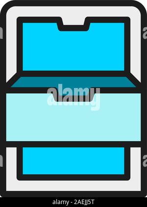 Vector freezer with drawers, fridge flat color line icon. Stock Vector