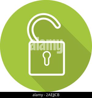 Open lock flat linear long shadow icon. Padlock. Vector outline symbol Stock Vector