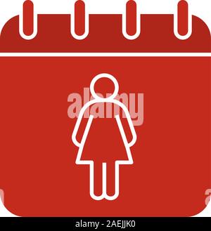 International Women's Day glyph color icon. Calendar page with woman. Silhouette symbol on black background. Menstrual period calendar. Negative space Stock Vector