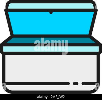 Vector ice cream chest freezer flat color line icon. Stock Vector