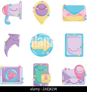 social networks cartoon comic icons collection vector illustration Stock Vector
