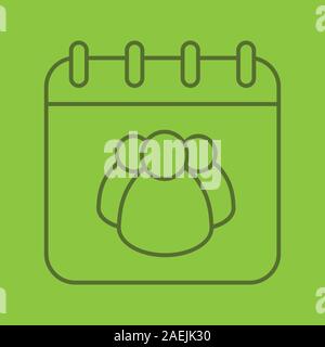 Group calendar linear icon. Team work schedule. Calendar page with group of people. Thin line outline symbols on color background. Vector illustration Stock Vector