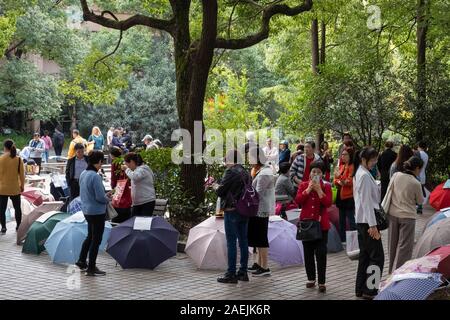 The Shanghai marriage market in People's Park in Shanghai. Parents try to find a partner for their unmarried children. Stock Photo