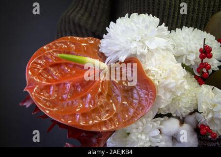 Christmas and New Year composition bouquet on a dark background, selective focus Stock Photo