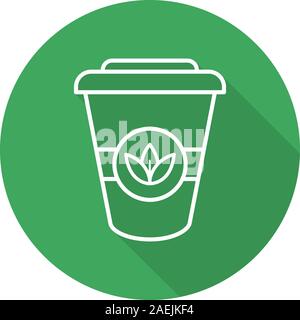 Takeaway tea cup flat linear long shadow icon. Tea to go. Vector outline symbol Stock Vector