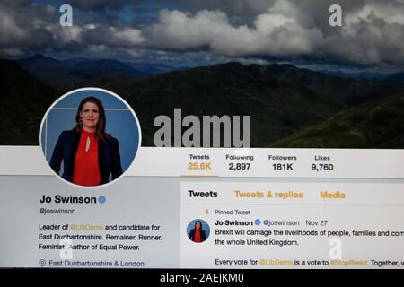 Twitter account of Jo Swinson, Leader of the Liberal Democrats. Stock Photo