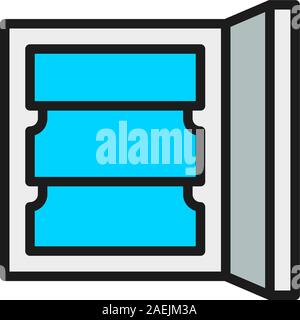 Vector fridge, freezer with shelves flat color line icon. Stock Vector