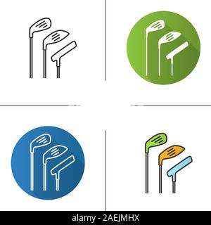 Golf clubs icon. Flat design, linear and color styles. Isolated vector illustrations Stock Vector