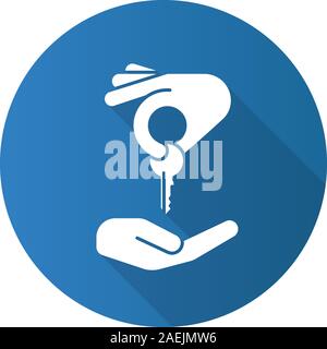Hand giving key to another hand glyph icon. Homebuyer silhouette symbol ...