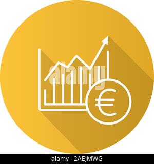Market growth chart flat linear long shadow icon. Statistics diagram with euro sign. Vector outline symbol Stock Vector