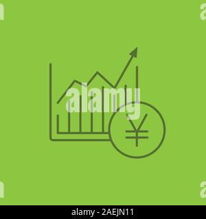 Market growth chart color linear icon. Statistics diagram with yen sign. Thin line outline symbols on color background. Vector illustration Stock Vector