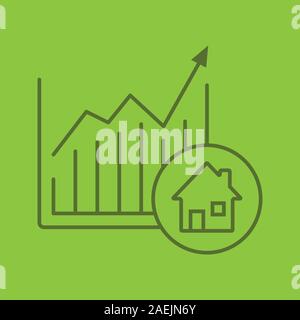 Real estate market growth chart color linear icon. Houses price rise. Thin line outline symbols on color background. Real property market growing grap Stock Vector
