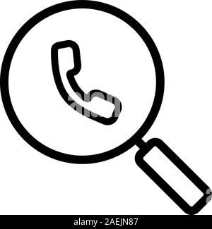 Phone contacts search linear icon. Thin line illustration. Magnifying glass with handset contour symbol. Vector isolated outline drawing Stock Vector