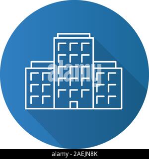 Multi-storey building flat linear long shadow icon. Apartment house. Tower block. Vector outline symbol Stock Vector