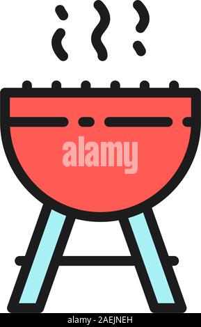Vector BBQ, barbeque, outdoor grill flat color line icon. Stock Vector