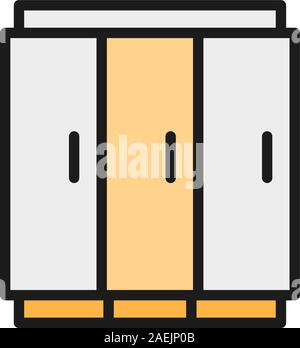 3 doors fridge, fridge for drinks flat color line icon. Stock Vector