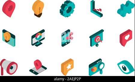 advertising commerce marketing icons set isometric vector illustration Stock Vector