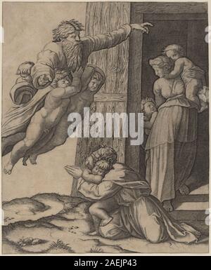 This engraving by Marcantonio Raimondi depicts the biblical scene of ...