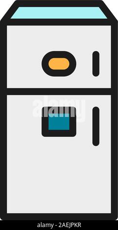 Fridge with ice maker machine flat color line icon. Stock Vector