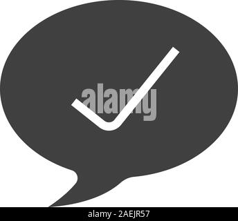 Confirmation glyph icon. Silhouette symbol. Tick mark inside chat bubble. Negative space. Vector isolated illustration Stock Vector