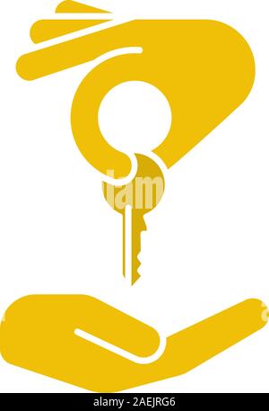 Hand giving key to another hand glyph icon. Homebuyer silhouette symbol ...
