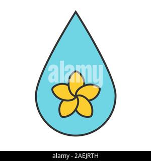 Aromatherapy oil drop color icon. Spa salon oil drop with plumeria flower inside. Isolated vector illustration Stock Vector