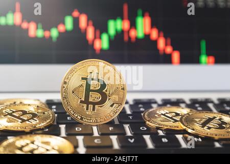 Bitcoin cryptocurrency, virtual money, blockchain technology concept Stock Photo