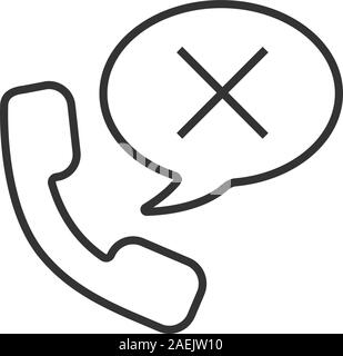 Rejected phone call linear icon. Hang up the phone. Thin line illustration. Handset with cross inside chat box contour symbol. Vector isolated outline Stock Vector