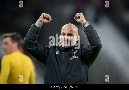 London, UK. 09th Dec, 2019. Arsenal caretaker manager Freddie Ljungberg at full time during the Premier League match between West Ham United and Arsenal at the Olympic Park, London, England on 9 December 2019. Photo by Andy Rowland. Credit: PRiME Media Images/Alamy Live News Stock Photo