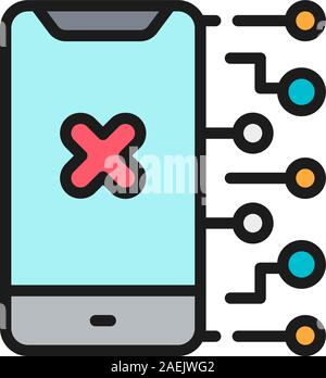 Antivirus phone protection flat color line icon. Isolated on white background Stock Vector