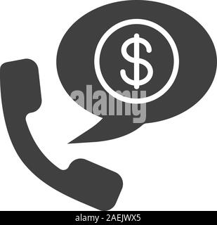 Phone talk about money glyph icon. Silhouette symbol. Handset with US dollar sign inside speech bubble. Negative space. Vector isolated illustration Stock Vector