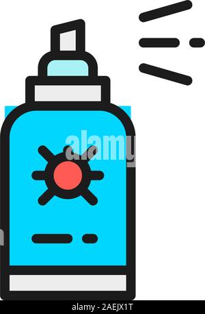 Vector insect spray, bug disinfection flat color line icon. Stock Vector