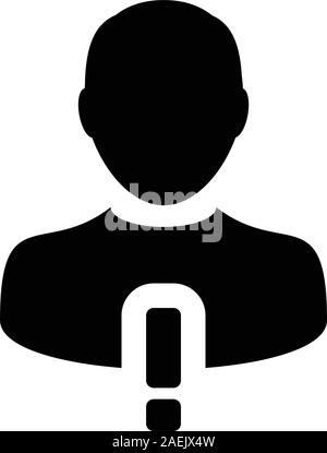 Threat icon vector male person profile avatar symbol with alert sign in ...
