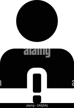 Error icon vector male person profile avatar symbol with alert sign in a glyph pictogram illustration Stock Vector