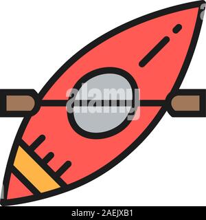 Vector canoe, rafting boat, kayaking flat color line icon. Stock Vector