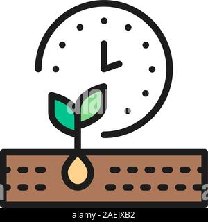 Plant ripening period, seed planting, agriculture flat color line icon. Stock Vector