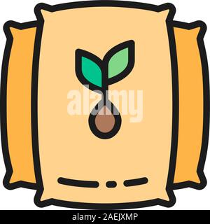Vector bag with seeds, harvest flat color line icon. Stock Vector