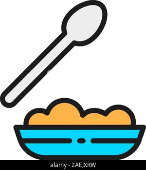 Plate with hiking food, camp food flat color line icon. Stock Vector