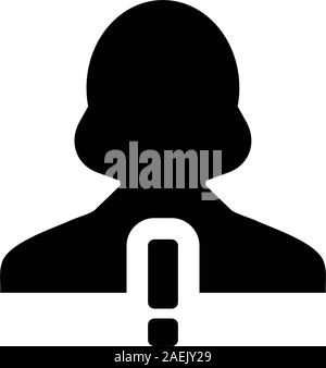 Profile icon vector female person avatar symbol with alert sign in a glyph pictogram illustration Stock Vector
