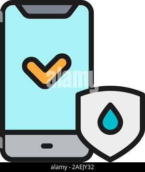 Smartphone protection from water and moisture flat color line icon. Stock Vector